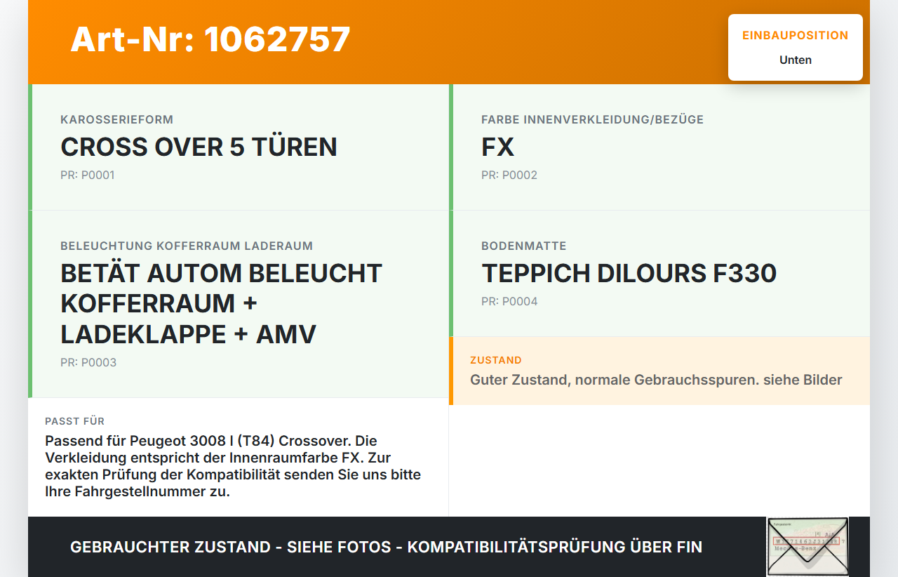 Peugeot 3008 I 0U 13-16 Mehrzweckfahrzeug Laderaumkante Ladekante Verkleidung Abdeckung für Heckklappe Unten... Vorschau 3