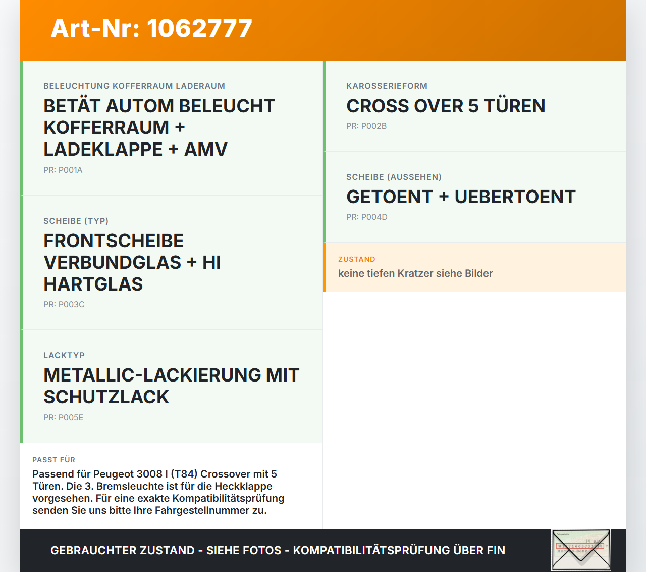 Peugeot 3008 I 0U 13-16 Mehrzweckfahrzeug Bremslicht 3te Bremsleuchte für Klappe Peugeot 3008 I 0U 13-16 02.01.2012... Vorschau 3