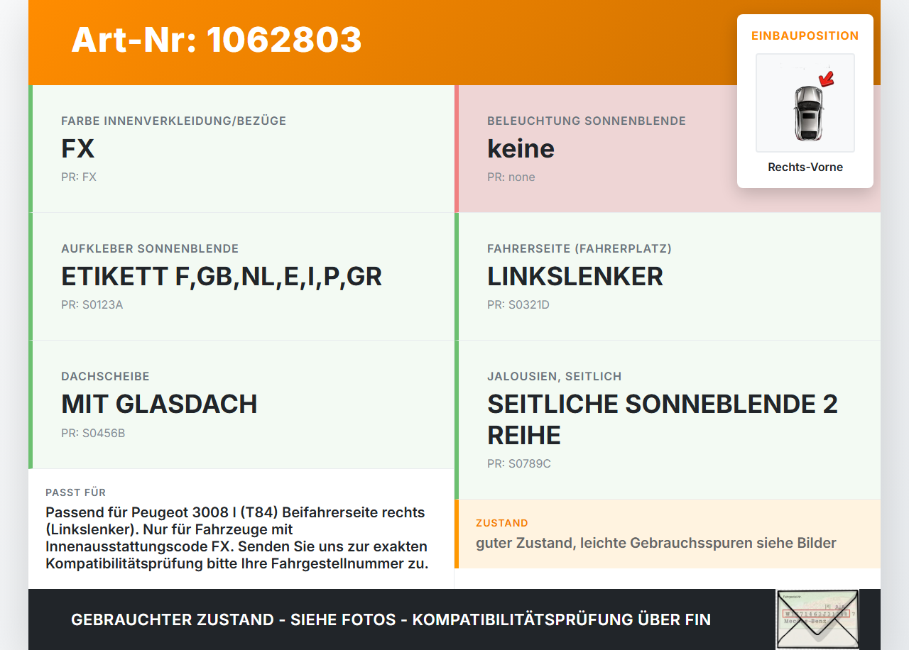Peugeot 3008 I 0U 13-16 Sonnenblende für Beifahrer Sitz Rechts Vorne Peugeot 3008 I 0U 13-16 02.01.2012 gebraucht Vorschau 3