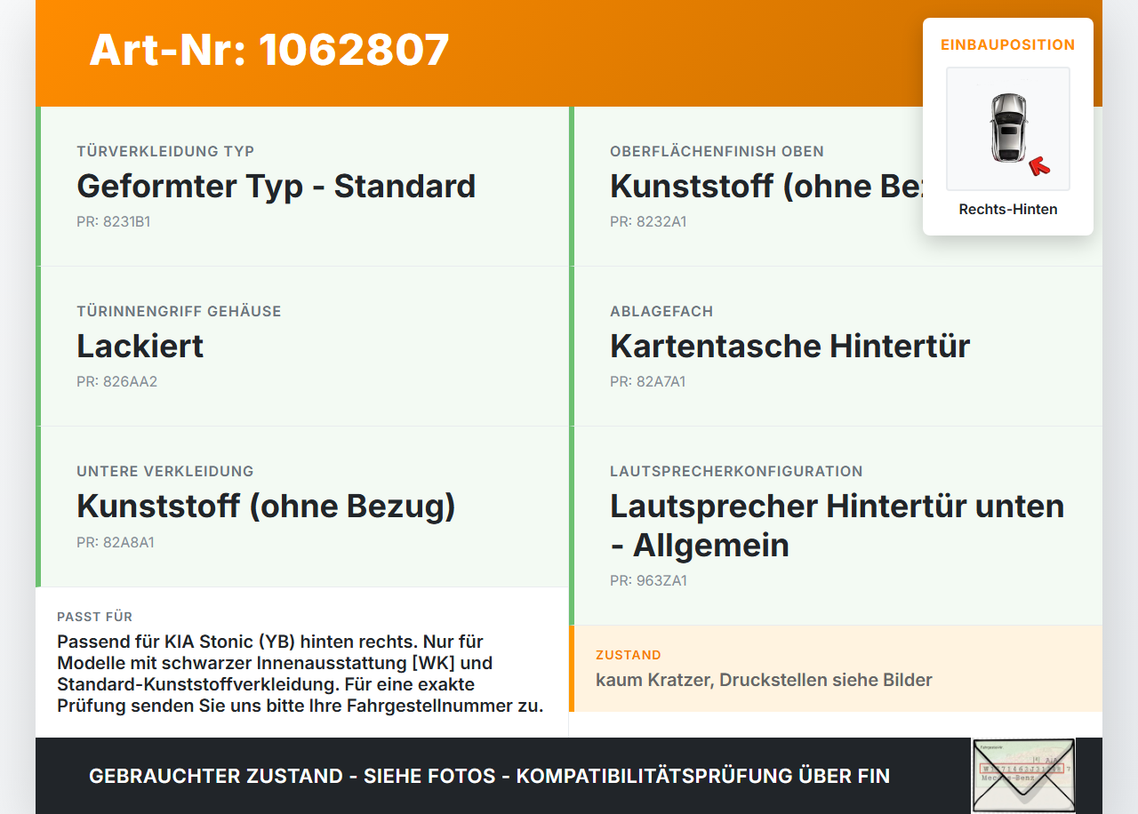 KIA Stonic YB 17-20 Türverkleidung Türpappe Rechts Hinten KIA Stonic YB 17-20 09.12.2019 83302-H8520WK 590-H8000... Vorschau 3