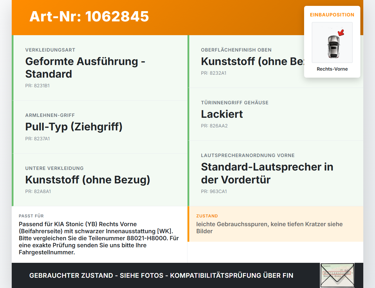 KIA Stonic YB 17-20 Türverkleidung Türpappe Rechts Vorne KIA Stonic YB 17-20 09.12.2019 88021-H8000 88021-H8000WK... Vorschau 3