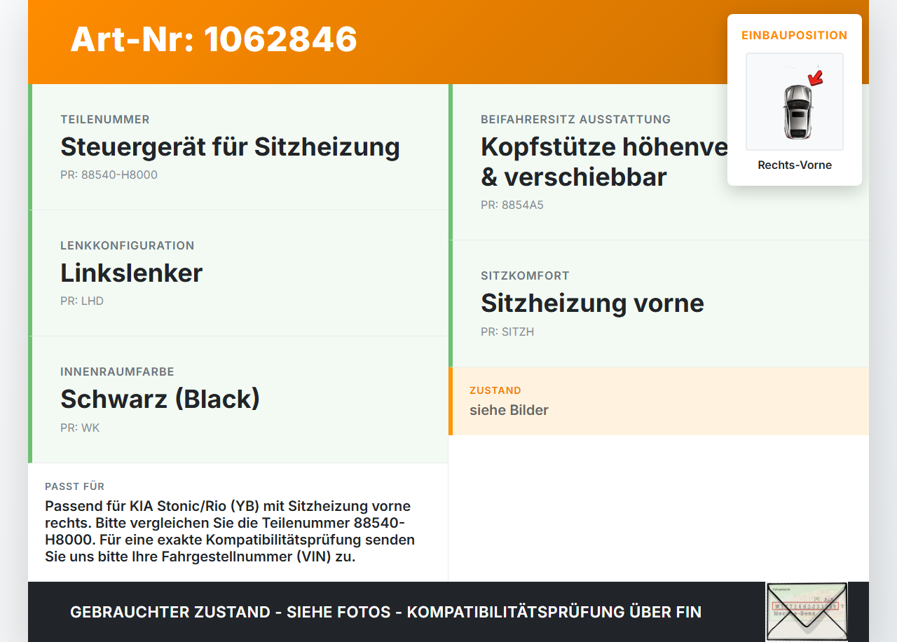 KIA Stonic YB 17-20 Steuergerät SG ECU für Sitzheizung Vorne Rechts KIA Stonic YB 17-20 09.12.2019 88540-H8000 gebraucht Vorschau 3