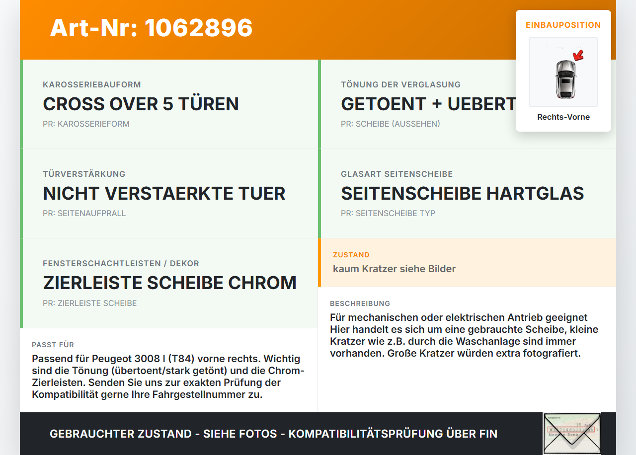 Peugeot 3008 I 0U 13-16 Mehrzweckfahrzeug Seitenscheibe Türscheibe Rechts Vorne Peugeot 3008 I 0U 13-16 02.01.2012... Vorschau 3