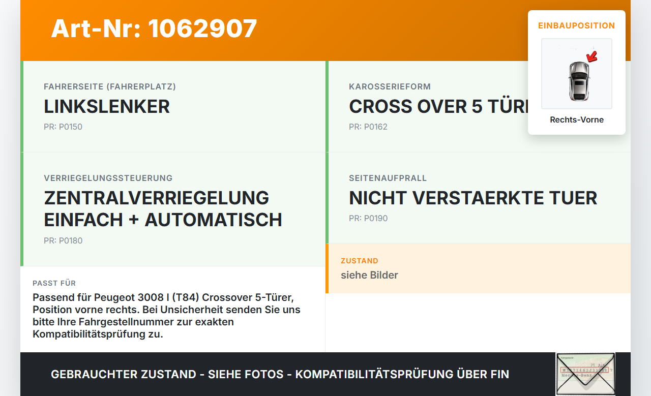 Peugeot 3008 I 0U 13-16 Mehrzweckfahrzeug Türfangband Türbremse Türanschlag Rechts Vorne Peugeot 3008 I 0U 13-16... Vorschau 3