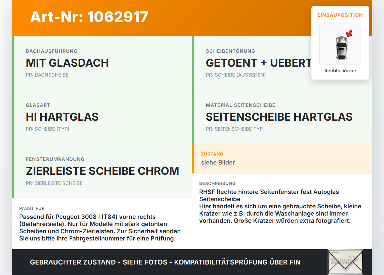 Peugeot 3008 I 0U 13-16 Mehrzweckfahrzeug Seitenscheibe Feste Scheibe Rechts Vorne Peugeot 3008 I 0U 13-16... Vorschau 3