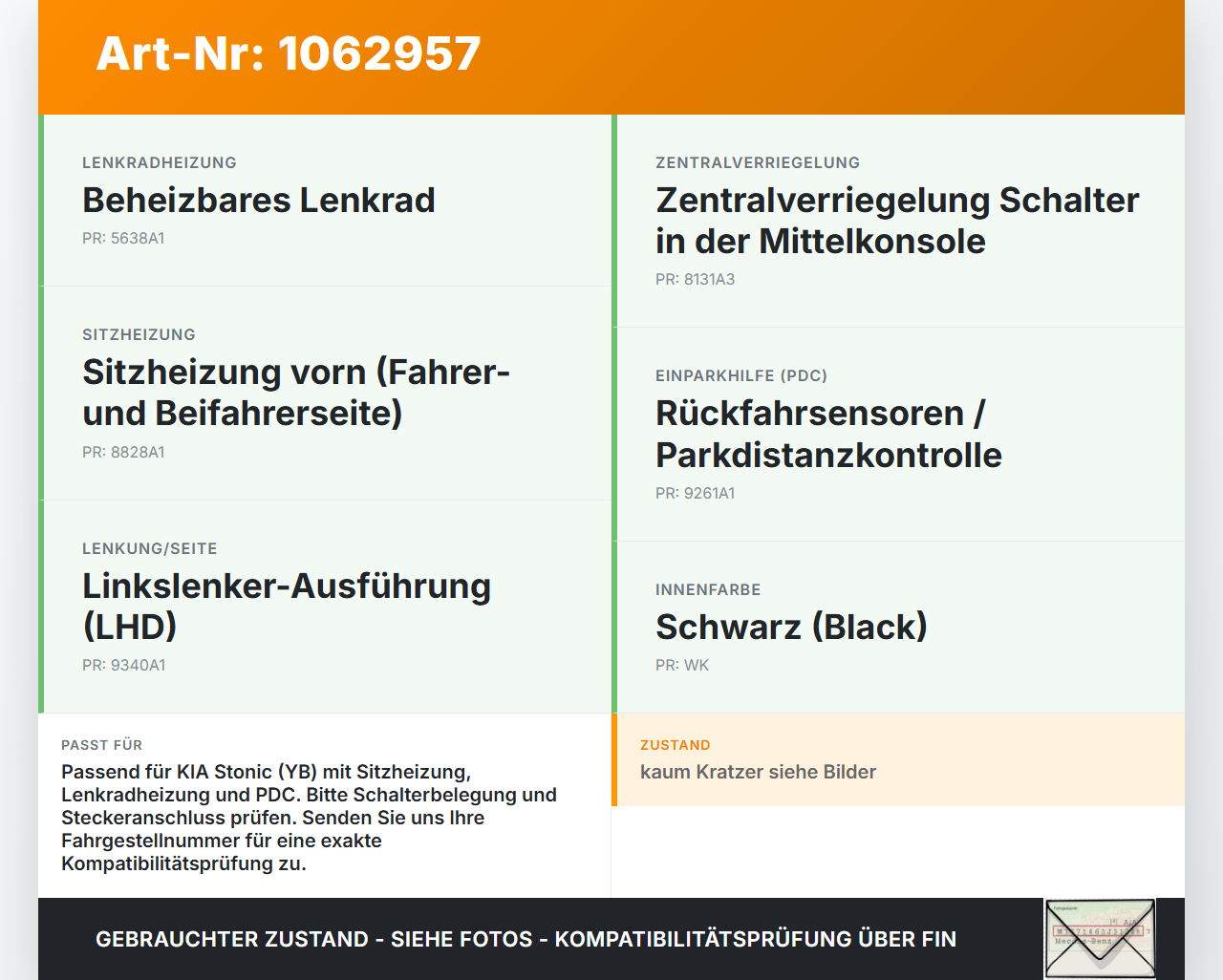 KIA Stonic YB 17-20 Schaltereinheit Sitzheizung Lenkradheizung PDC KIA Stonic YB 17-20 09.12.2019 93300-H8100... Vorschau 3