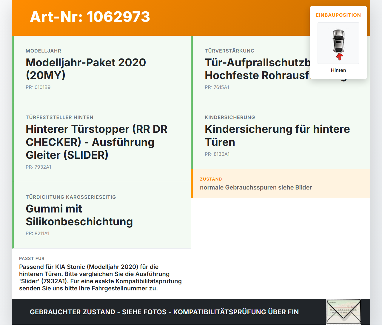 KIA Stonic YB 17-20 Türfangband Türbremse Türanschlag Fangband Türfeststeller Hinten KIA Stonic YB 17-20 09.12.2019... Vorschau 3
