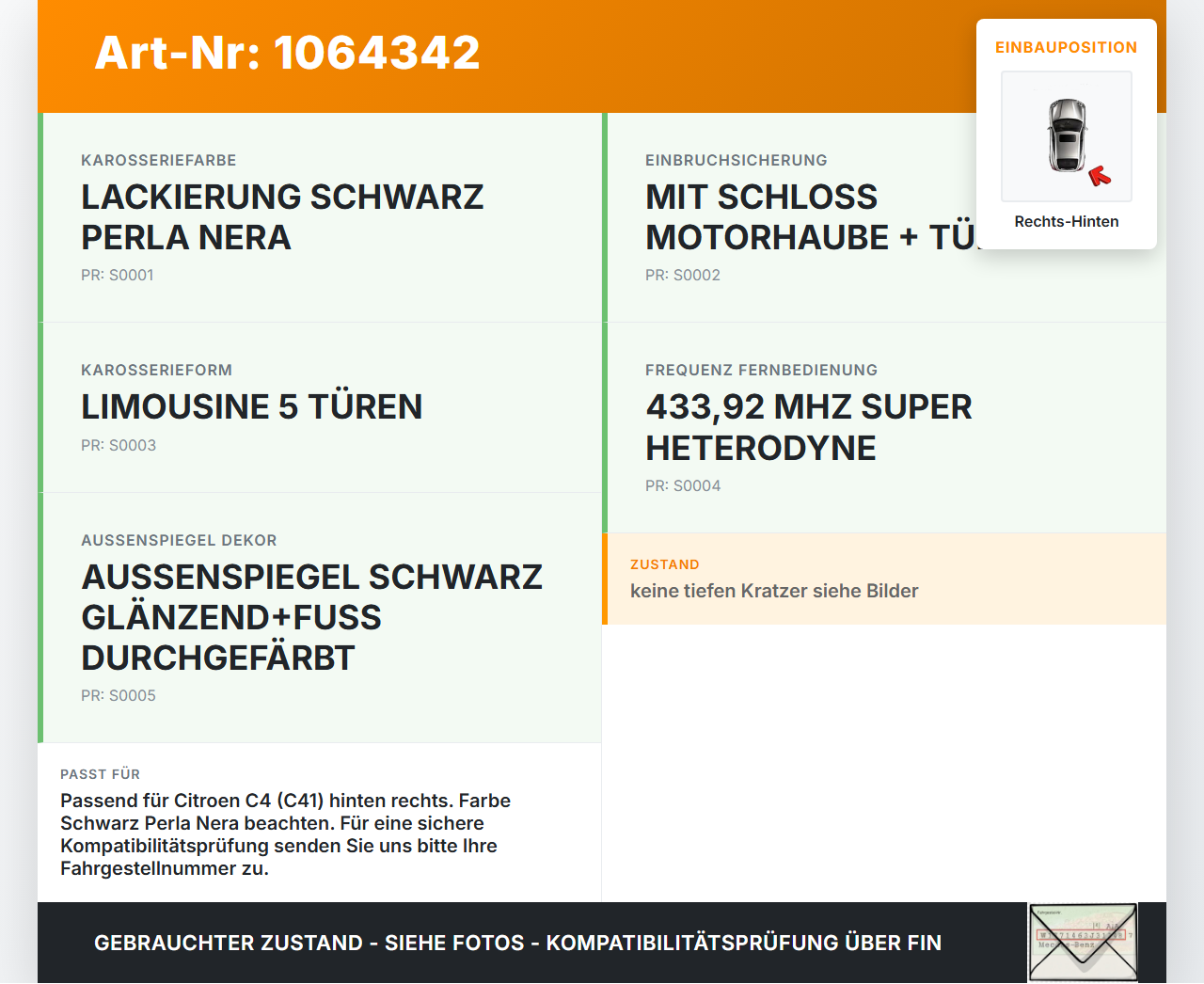 Citroen C4 III 20-24 SchräghLim Türgriff Griff aussen Rechts Hinten Citroen C4 III 20-24 26.09.2024 980297831T... Vorschau 3