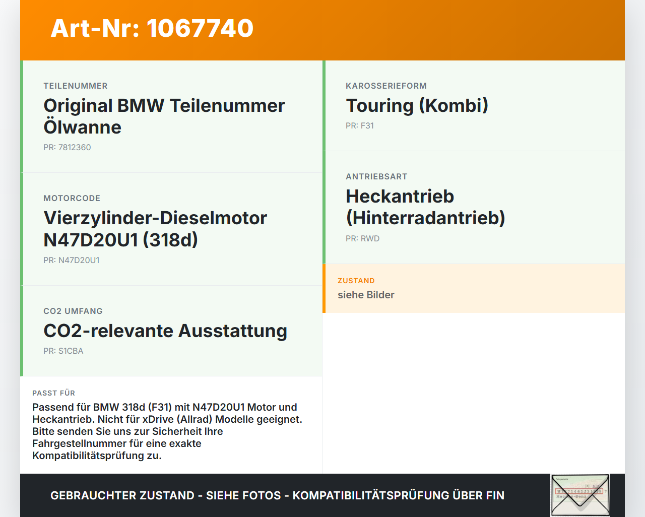 BMW F31 318d 12-15 2,0d 105KW N47D20U1 Ölwanne Motorwanne BMW F31 318d 12-15 28.02.2014 7812360 11137812360... Vorschau 3