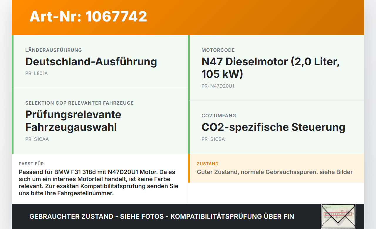 BMW F31 318d 12-15 2,0d 105KW Platte für Motor Stirnplatte Gehäuse Motorblock BMW F31 318d 12-15 28.02.2014 8591627... Vorschau 3