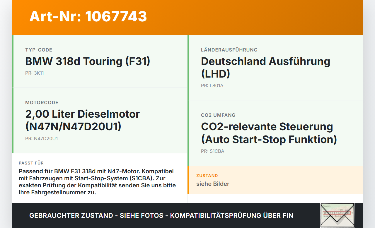 BMW F31 318d 12-15 2,0d 105KW Anlasser Starter BMW F31 318d 12-15 28.02.2014 8571905 12418571905 42022020 gebraucht Vorschau 3