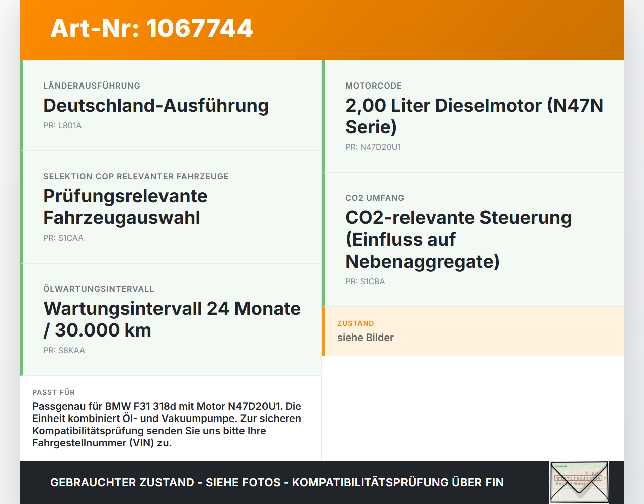 BMW F31 318d 12-15 2,0d 105KW N47D20U1 Ölpumpe Ölvakuumpumpe BMW F31 318d 12-15 28.02.2014 7810823 11417810823... Vorschau 3