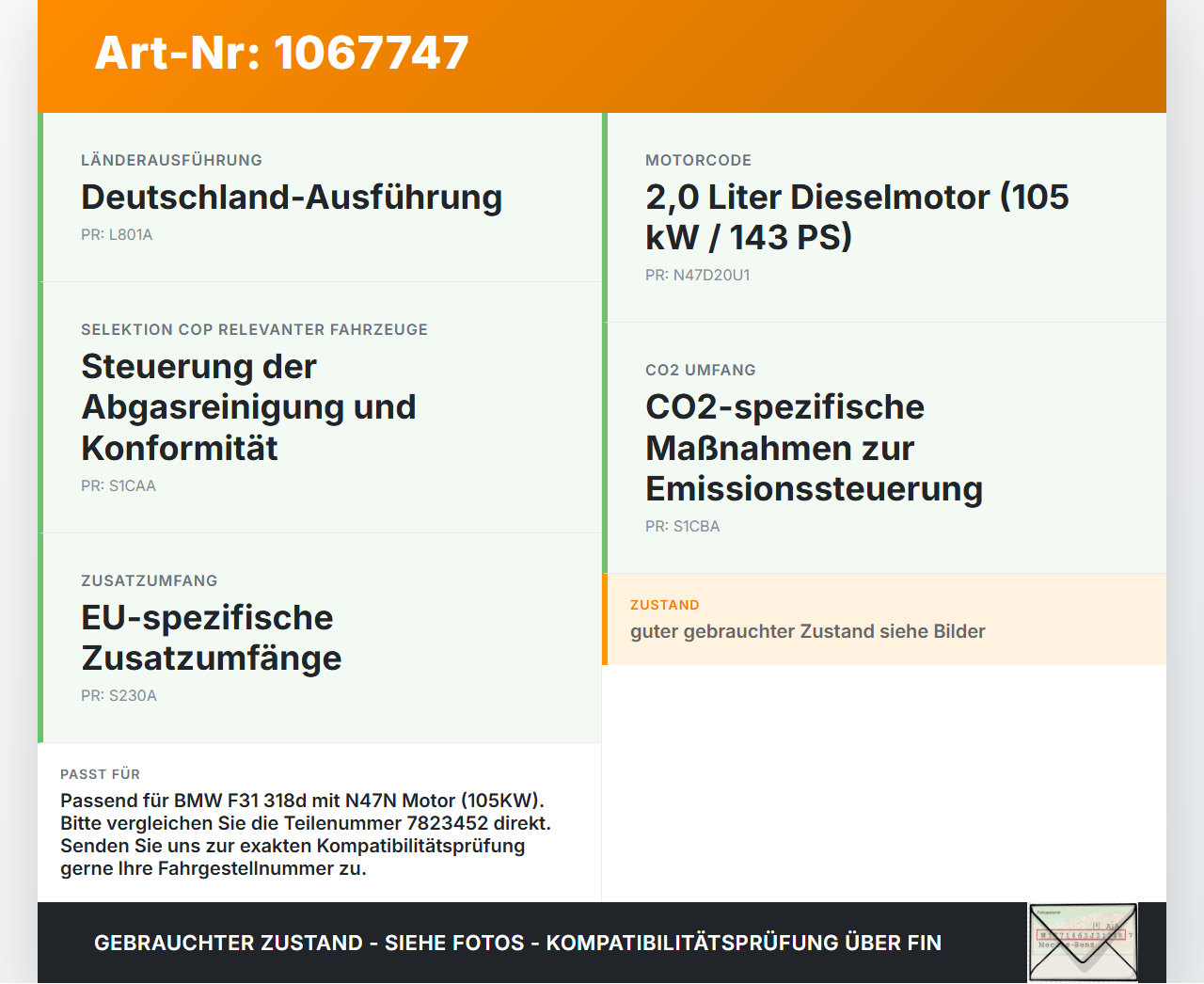 BMW F31 318d 12-15 2,0d 105KW Einspritzpumpe Hochdruckpumpe BMW F31 318d 12-15 28.02.2014 8577648 13518577648... Vorschau 3
