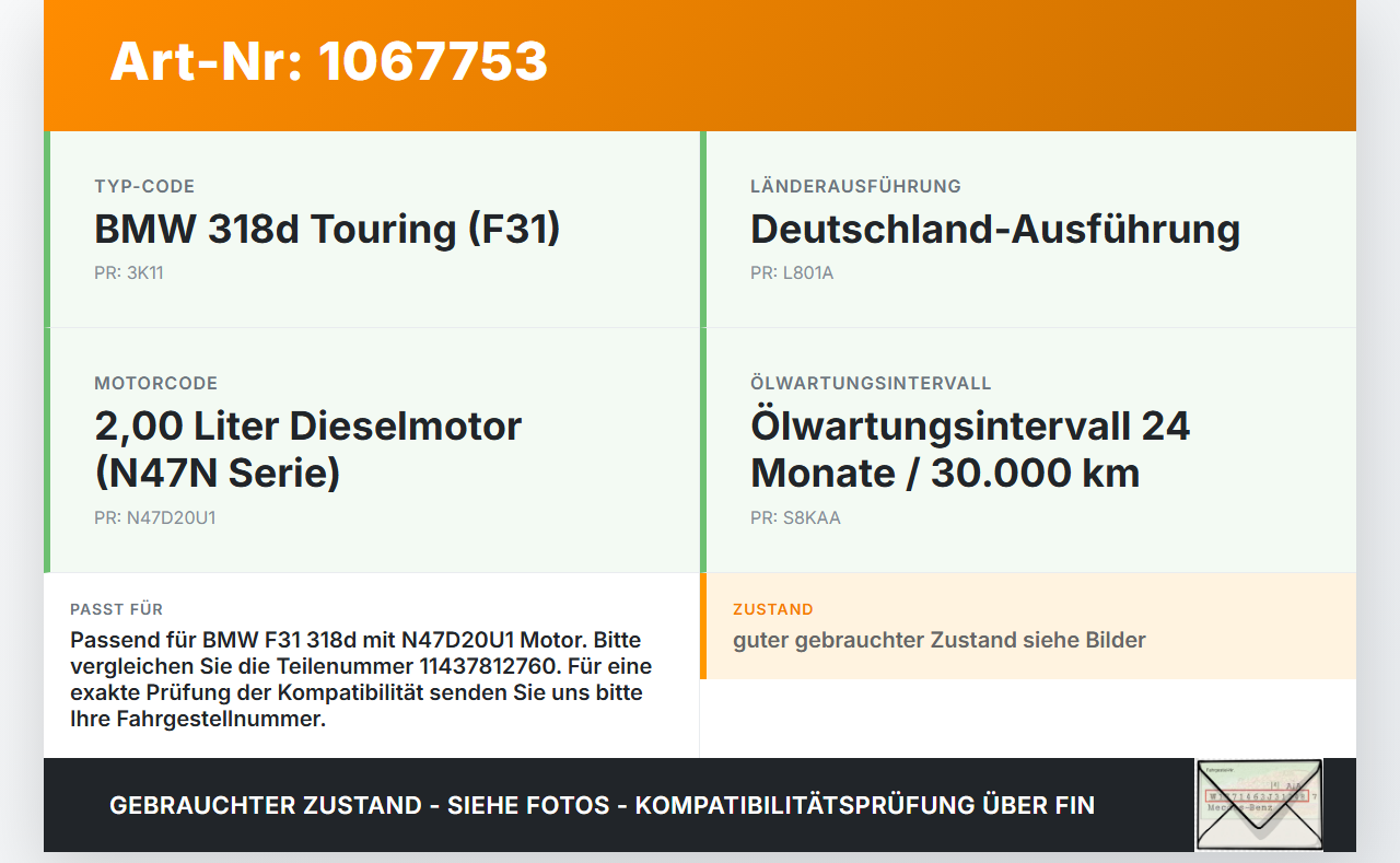BMW F31 318d 12-15 2,0d 105KW N47D20U1 Ölmessstab Öl Stab BMW F31 318d 12-15 28.02.2014 7812760 11437812760 gebraucht Vorschau 3