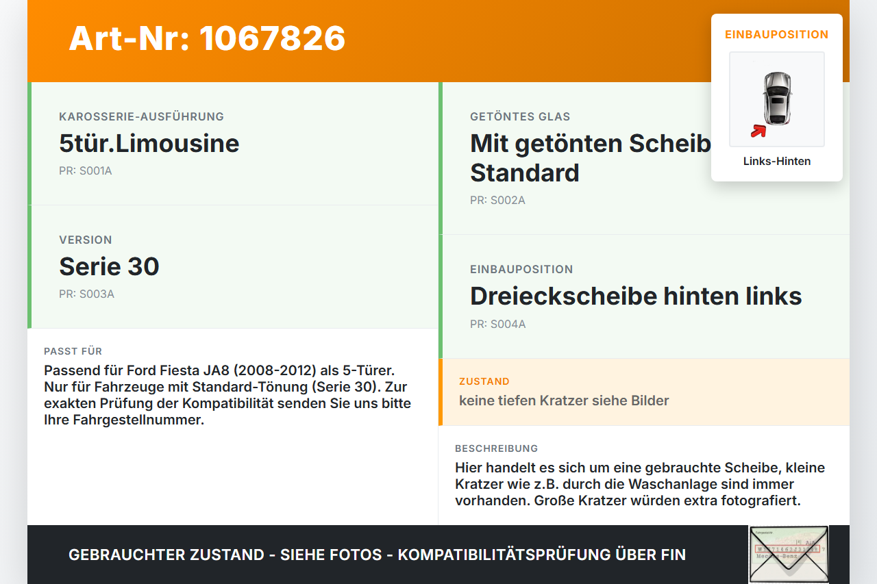 Ford Fiesta JA8 VII 08-12 5T LH Dreieck Seitenscheibe Links Hinten Orig. getönt Ford Fiesta JA8 VII 08-12... Vorschau 3
