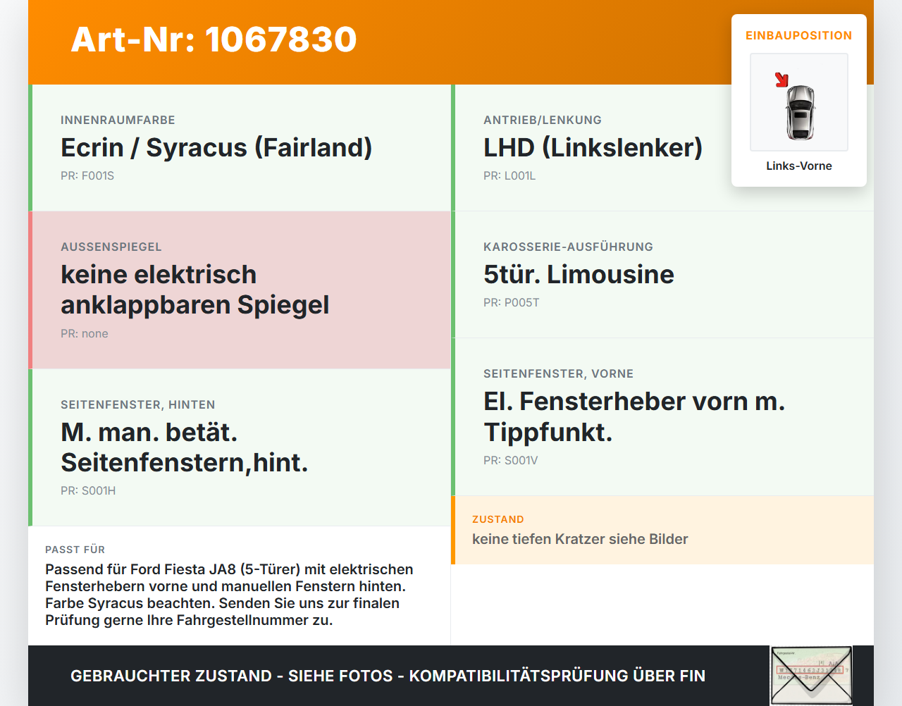 Ford Fiesta JA8 VII 08-12 5T Fensterheberschalter Schalter Links Vorne Ford Fiesta JA8 VII 08-12 19.01.2009... Vorschau 3