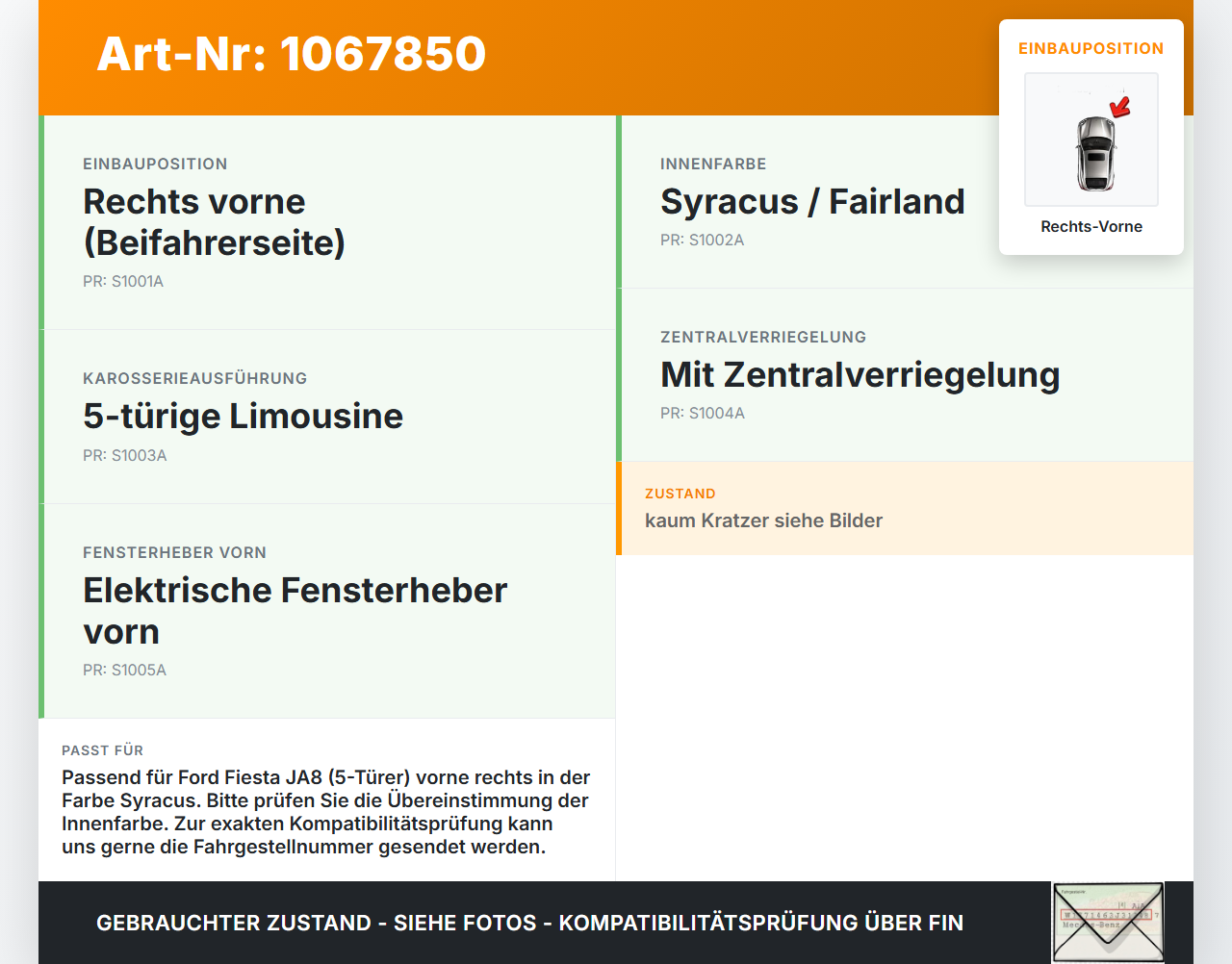 Ford Fiesta JA8 VII 08-12 5T Türgriff Griffmuschel Griff Innen Rechts Vorne Ford Fiesta JA8 VII 08-12 19.01.2009... Vorschau 3