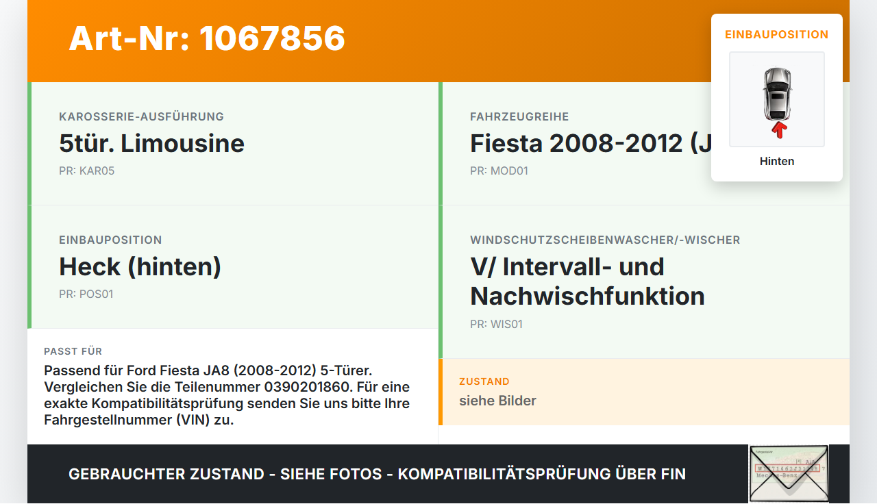 Ford Fiesta JA8 VII 08-12 5T Wischermotor Hinten Heckwischermotor Ford Fiesta JA8 VII 08-12 19.01.2009... Vorschau 3
