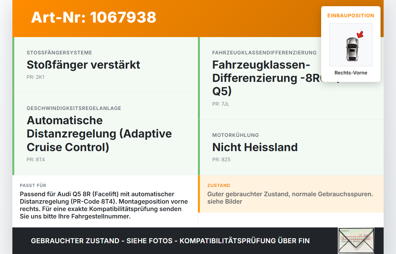 Audi Q5 8R 12-16 Pralldämpfer für Stoßstange Querträger Rechts Vorne Audi Q5 8R 12-16 04.10.2016 8R0807134C gebraucht Vorschau 3