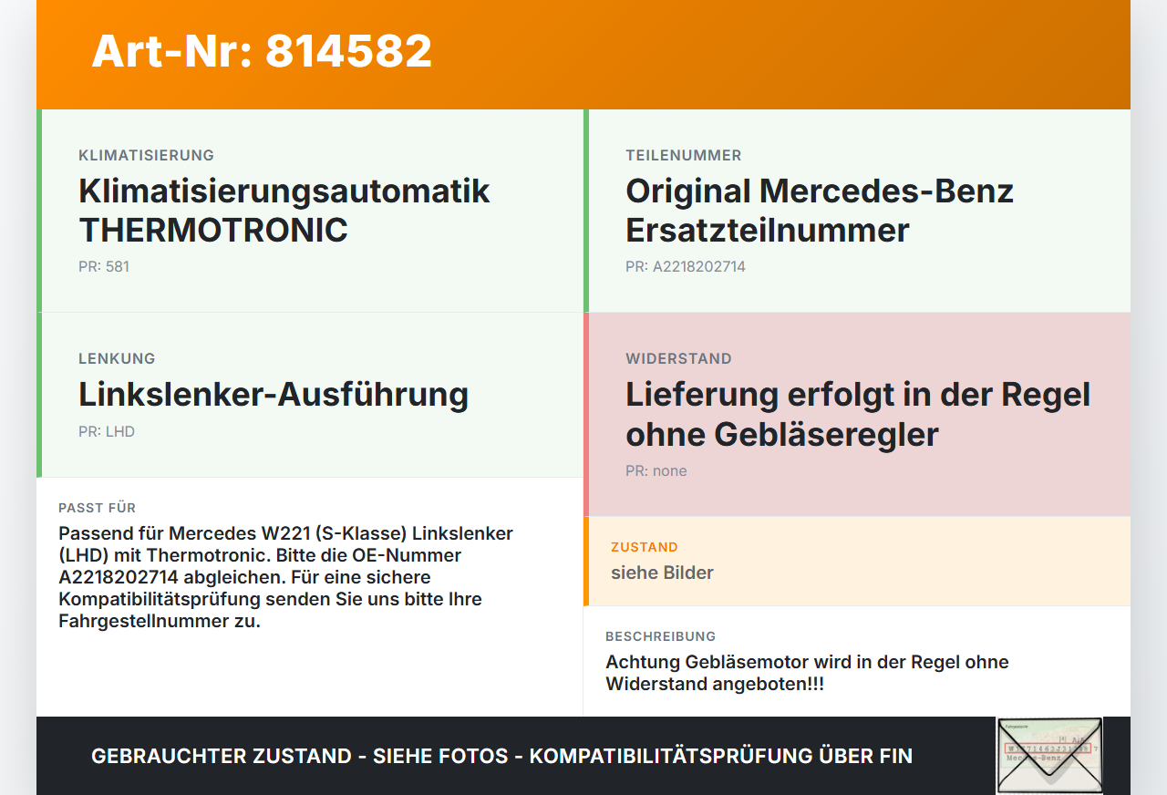Mercedes W221 S320 05-09 Gebläsemotor Lüftermotor Heizungsgebläse Mercedes W221 S320 05-09 25.07.2006 A2218202714... Vorschau 3