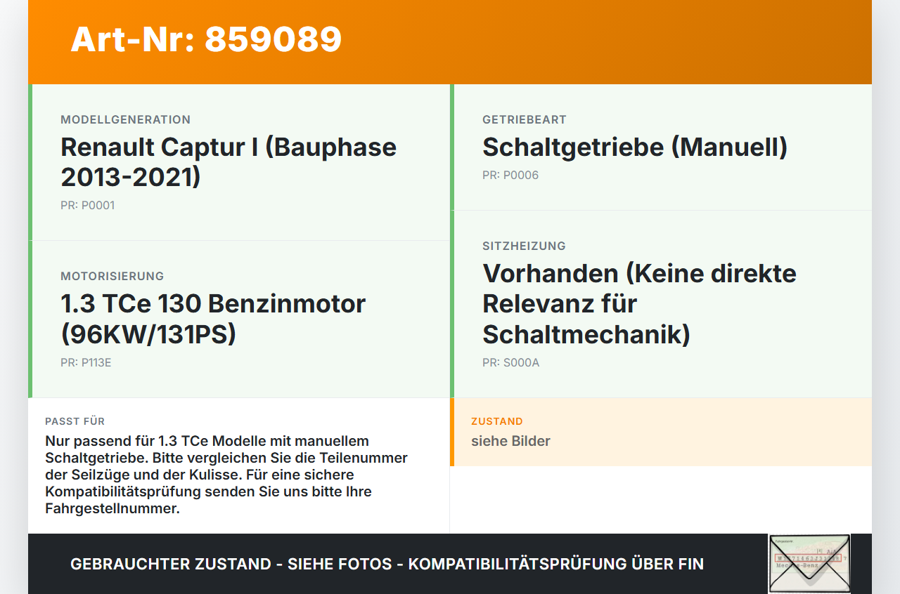 Renault Captur I  13-21 TCE  1,3 96KW Schaltkulisse Schalthebel Schaltzug Renault Captur I  13-21 19.09.2019 gebraucht Vorschau 3