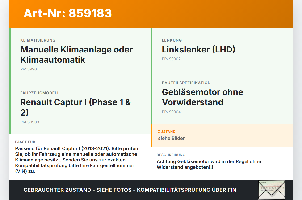 Renault Captur I  13-21 Gebläsemotor Lüftermotor Heizungsgebläse Renault Captur I  13-21 19.09.2019 5P3730000 gebraucht Vorschau 3
