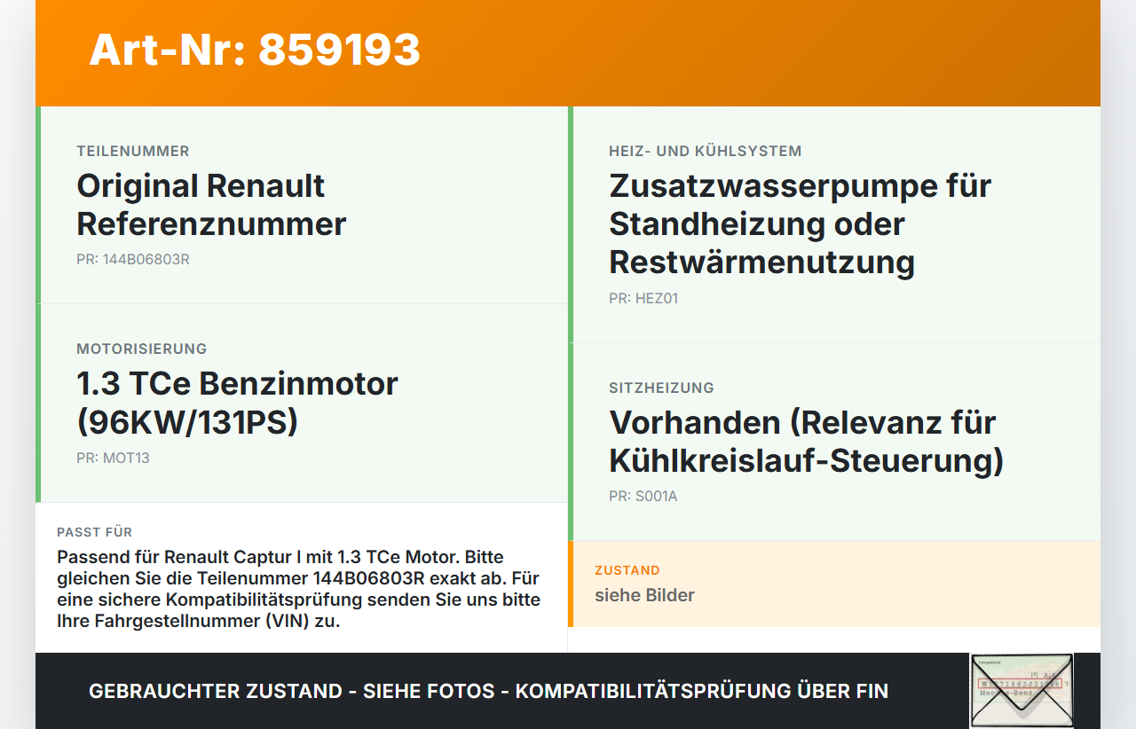 Renault Captur I  13-21 TCE  1,3 96KW Umwelzpumpe Heizung Pumpe Renault Captur I  13-21 19.09.2019 144B06803R... Vorschau 3