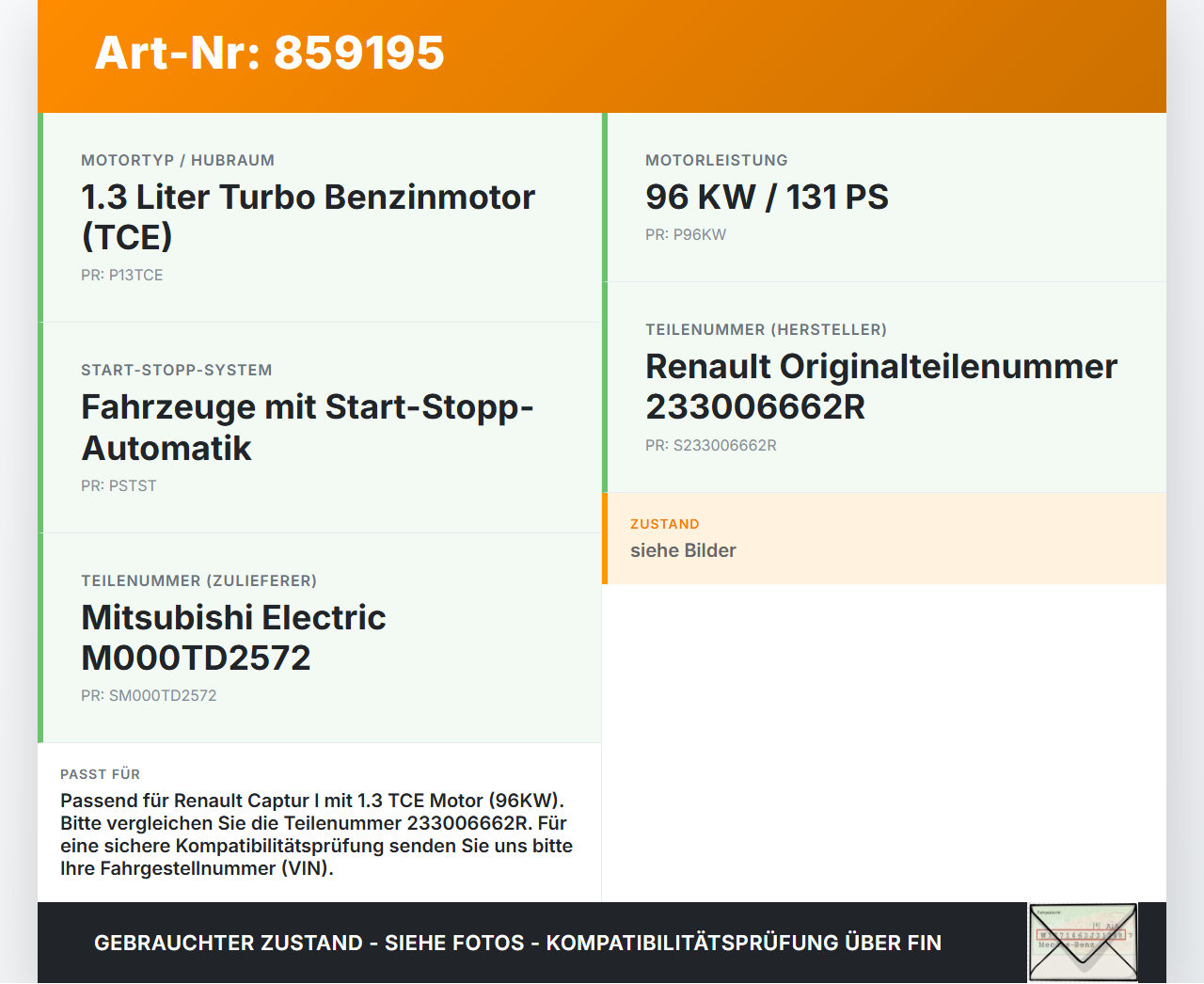 Renault Captur I  13-21 TCE  1,3 96KW Anlasser Starter Renault Captur I  13-21 19.09.2019 233006662R M000TD2572... Vorschau 3