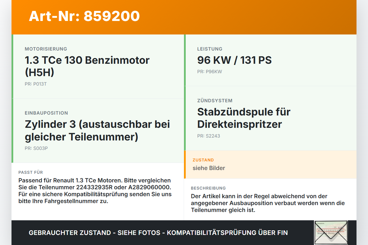 Renault Captur I  13-21 TCE  1,3 96KW Zündspule Pos.3 Renault Captur I  13-21 19.09.2019 224332935R A2829060000... Vorschau 3