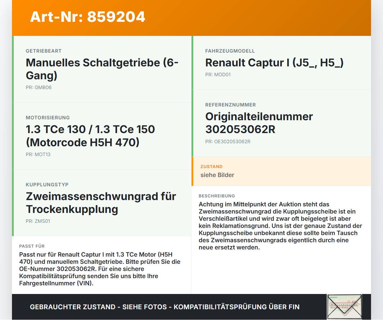 Renault Captur I  13-21 TCE  1,3 96KW H5H470 Zweimassenschwungrad Schwungrad Renault Captur I  13-21 19.09.2019... Vorschau 3