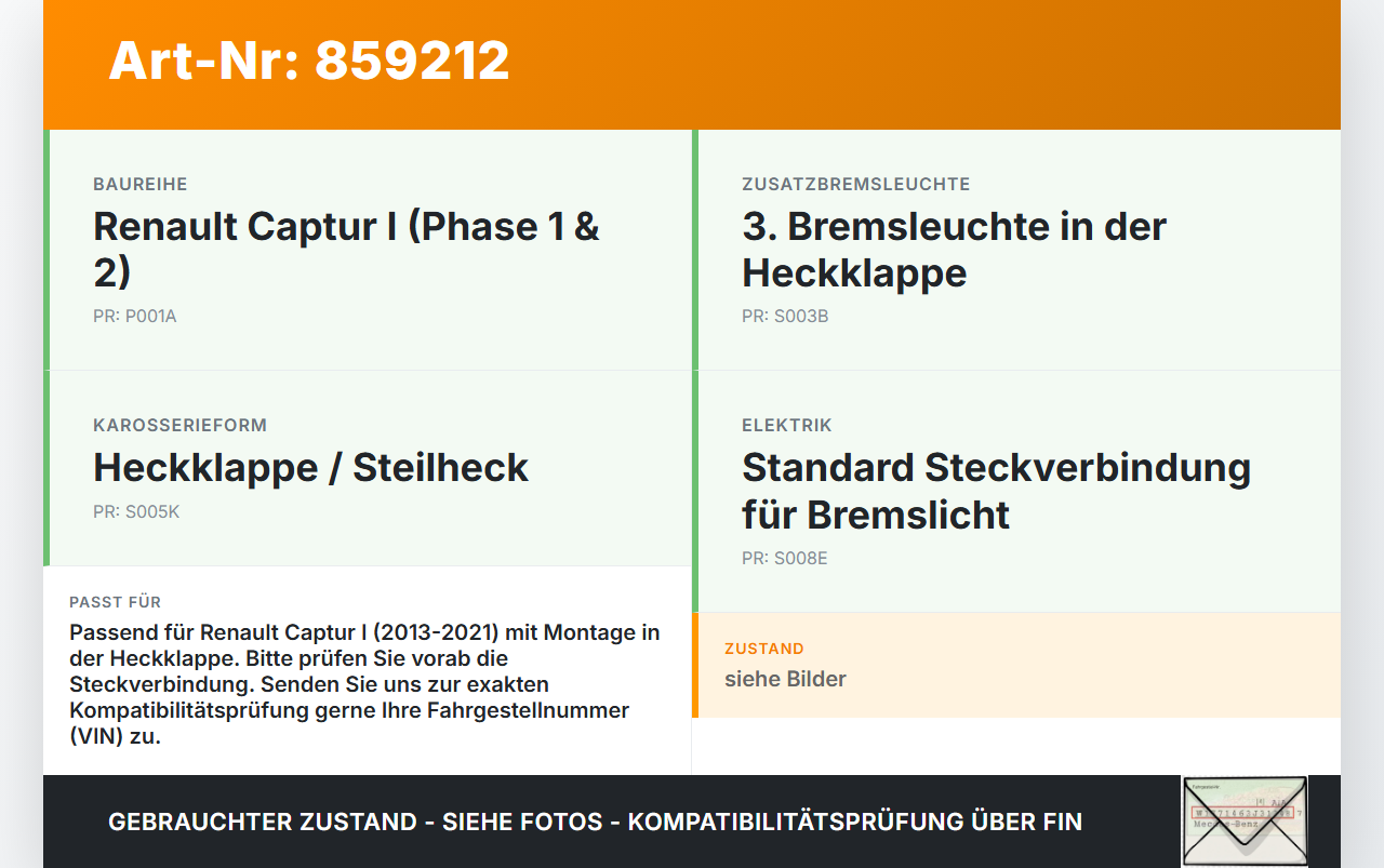 Renault Captur I  13-21 Bremslicht 3te Bremsleuchte für Klappe Renault Captur I  13-21 19.09.2019 gebraucht Vorschau 3