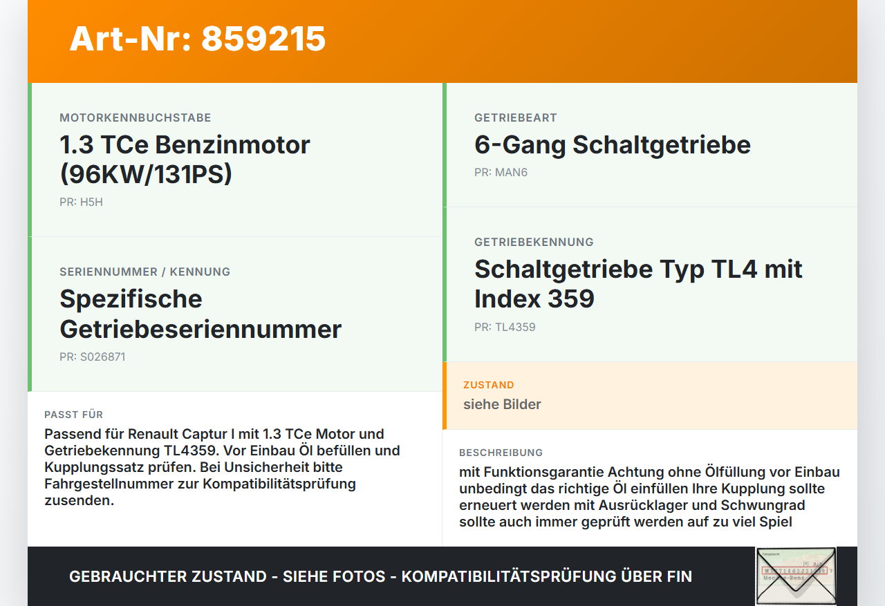 Renault Captur I 13-21 TCE 1,3 96KW TL4359 Schaltgetriebe Getriebe TL4359 Renault Captur I  13-21 19.09.2019... Vorschau 3