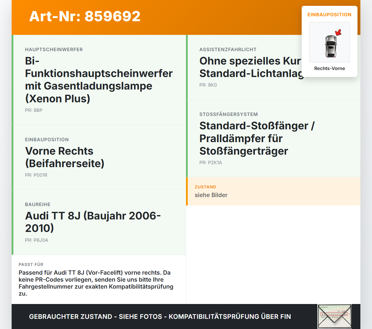 Audi TT 8J 06-10 Pralldämpfer für Träger Stoßstange Vorne Rechts Audi TT 8J 06-10 11.11.2006 gebraucht Vorschau 3