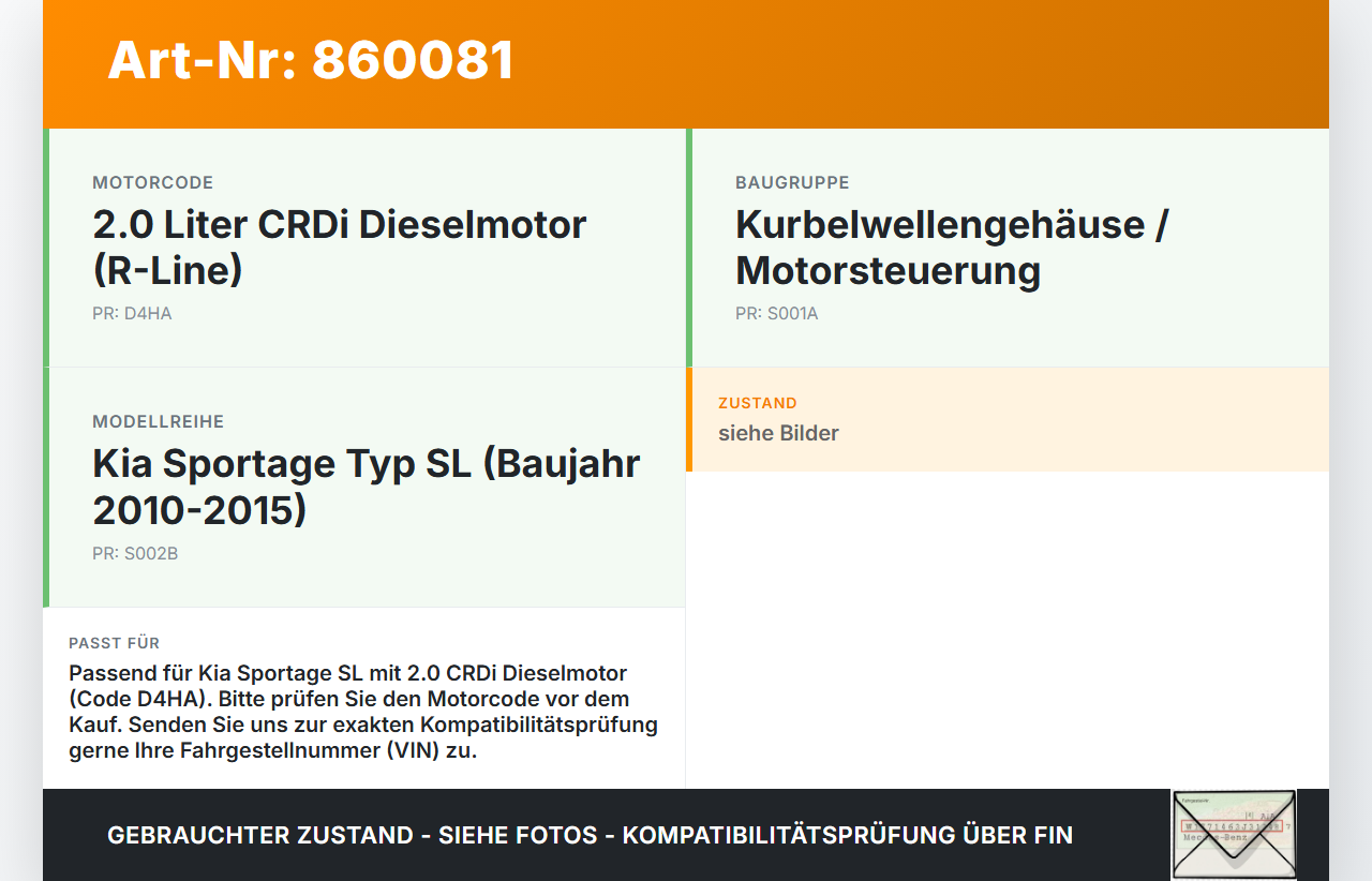 Kia Sportage SL 10-15 2,0  D4HA R86U Simmerring für Kurbelwelle Kia Sportage SL 10-15 26.06.2015 gebraucht Vorschau 3