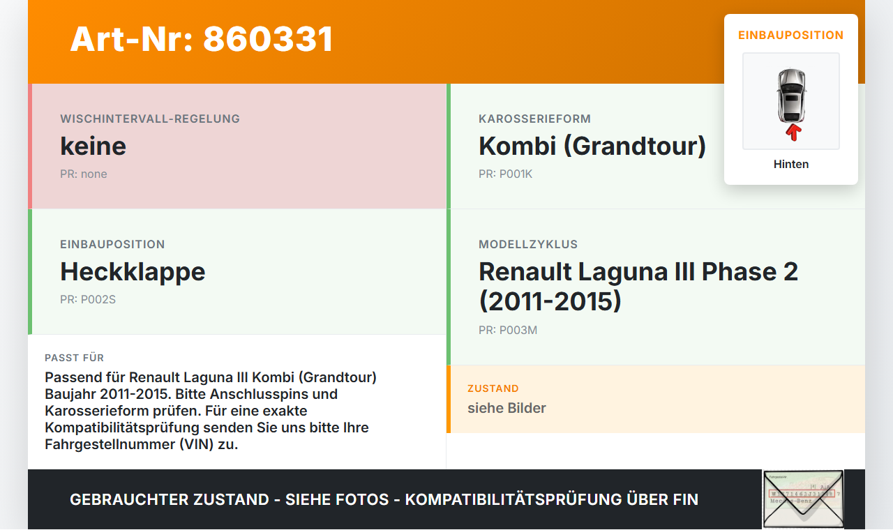 Renault Laguna III K91 11-15 Kombi Wischermotor Hinten Heckwischermotor Renault Laguna III K91 11-15 23.01.2012... Vorschau 3
