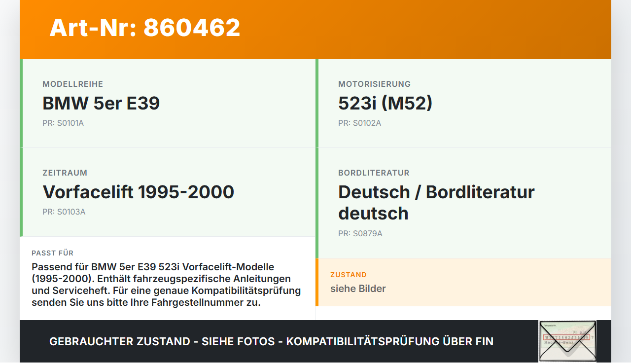 BMW 5er E39 523i 95-00 Serviceheft Betriebsanleitung Anleitung Bordmappe BMW 5er E39 523i 95-00 26.03.1996 6287344... Vorschau 3