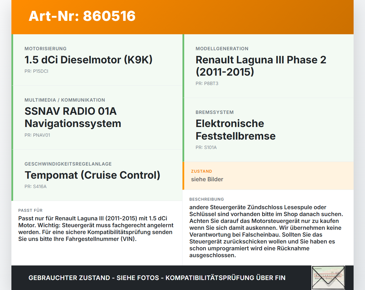 Renault Laguna III K91 11-15 dCi 1,5 81KW Steuergerät ECU für Motor Motorsteuergerät Renault Laguna III K91 11-15... Vorschau 3