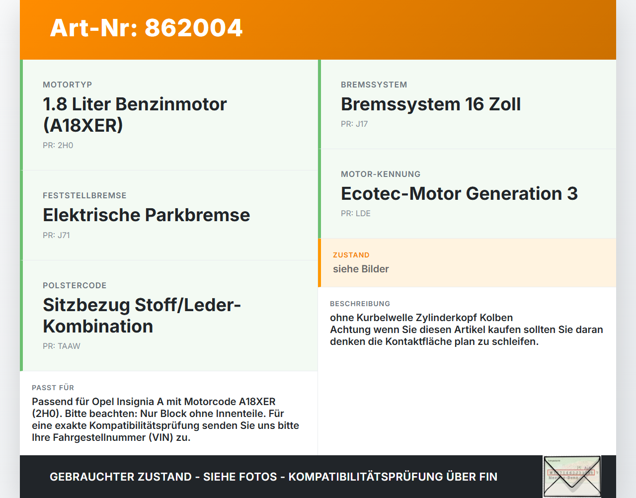 Opel Insignia A 08-13 1,8 103KW A18XER 2H0 Motorblock für Motor Opel Insignia A 08-13 22.10.2008 gebraucht Vorschau 3