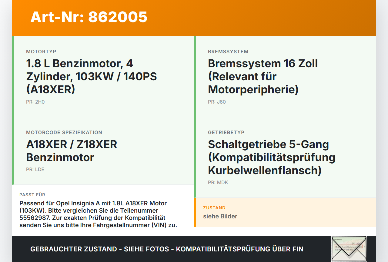 Opel Insignia A 08-13 1,8 103KW A18XER 2H0 Kurbelwelle Opel Insignia A 08-13 22.10.2008 55562987 gebraucht Vorschau 3