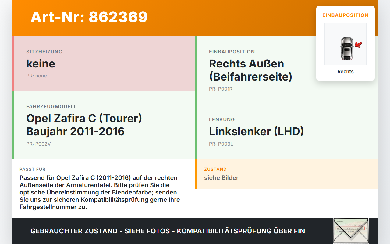 Opel Zafira C 11-16 Luftdusche Luftdüse Rechts Aussen Opel Zafira C 11-16 25.07.2012 gebraucht Vorschau 3