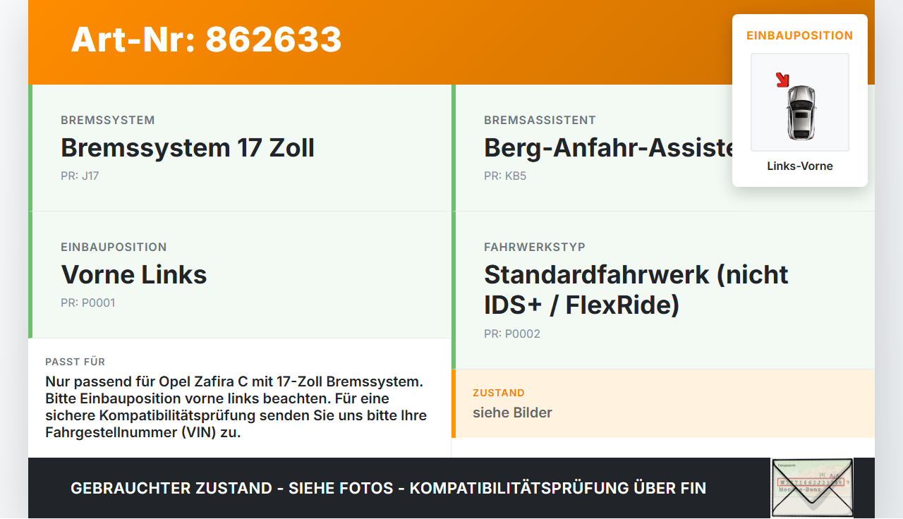 Opel Zafira C 11-16 Federbein Stossdämpfer Vorne Links Opel Zafira C 11-16 25.07.2012 22-183644 gebraucht Vorschau 3