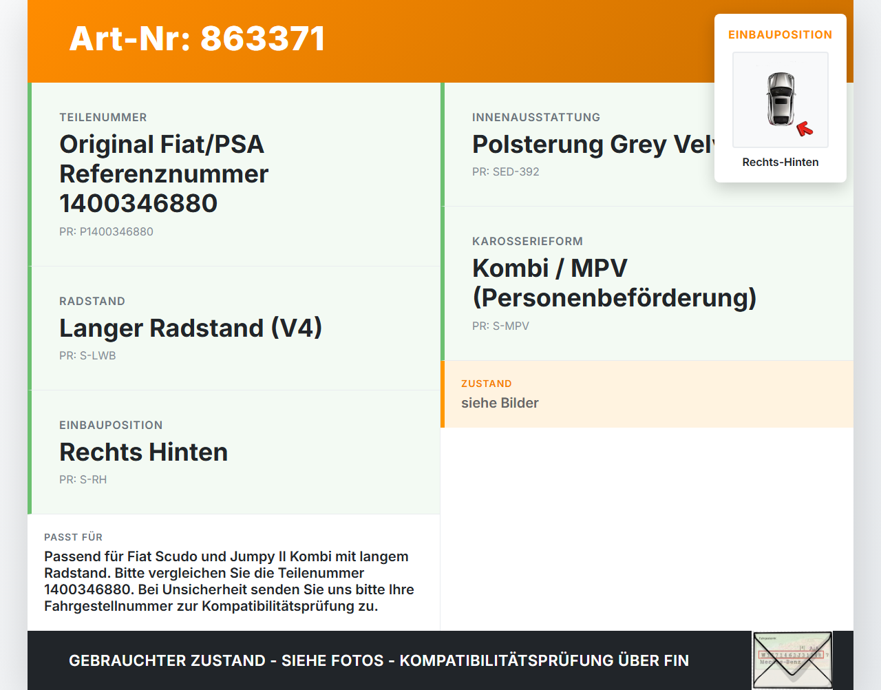 Fiat Scudo Jumpy  II 07-16 Kombi Lautsprecher Rechts Hinten Fiat Scudo Jumpy  II 07-16 30.04.2007 1400346880 MP6013... Vorschau 3