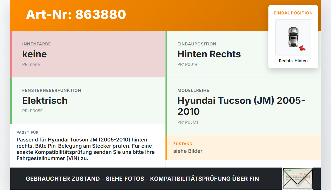 Hyundai Tucson JM 05-10 Fensterheberschalter Schalter Rechts Hinten Hyundai Tucson JM 05-10 17.03.2006 gebraucht Vorschau 3