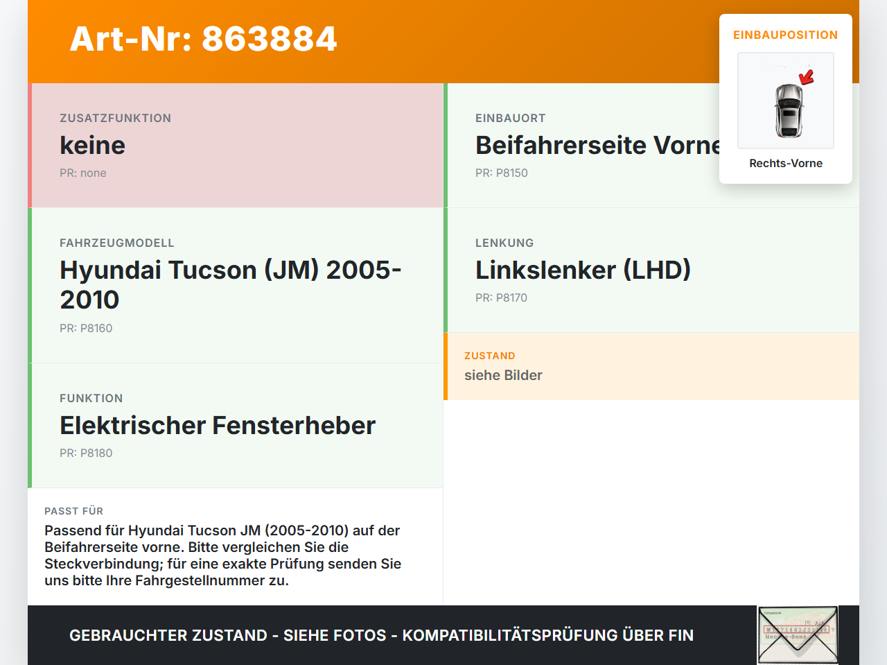 Hyundai Tucson JM 05-10 Fensterheberschalter Schalter Rechts Vorne Hyundai Tucson JM 05-10 17.03.2006 gebraucht Vorschau 3