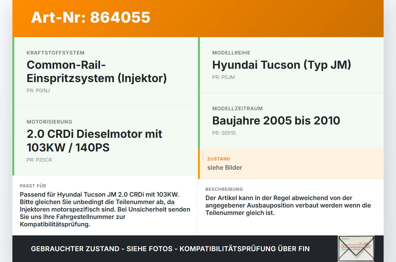 Hyundai Tucson JM 05-10 CRDI 2,0 103KW Injektor Einspritzdüse Zyl.4 Hyundai Tucson JM 05-10 17.03.2006 338002Z400... Vorschau 3