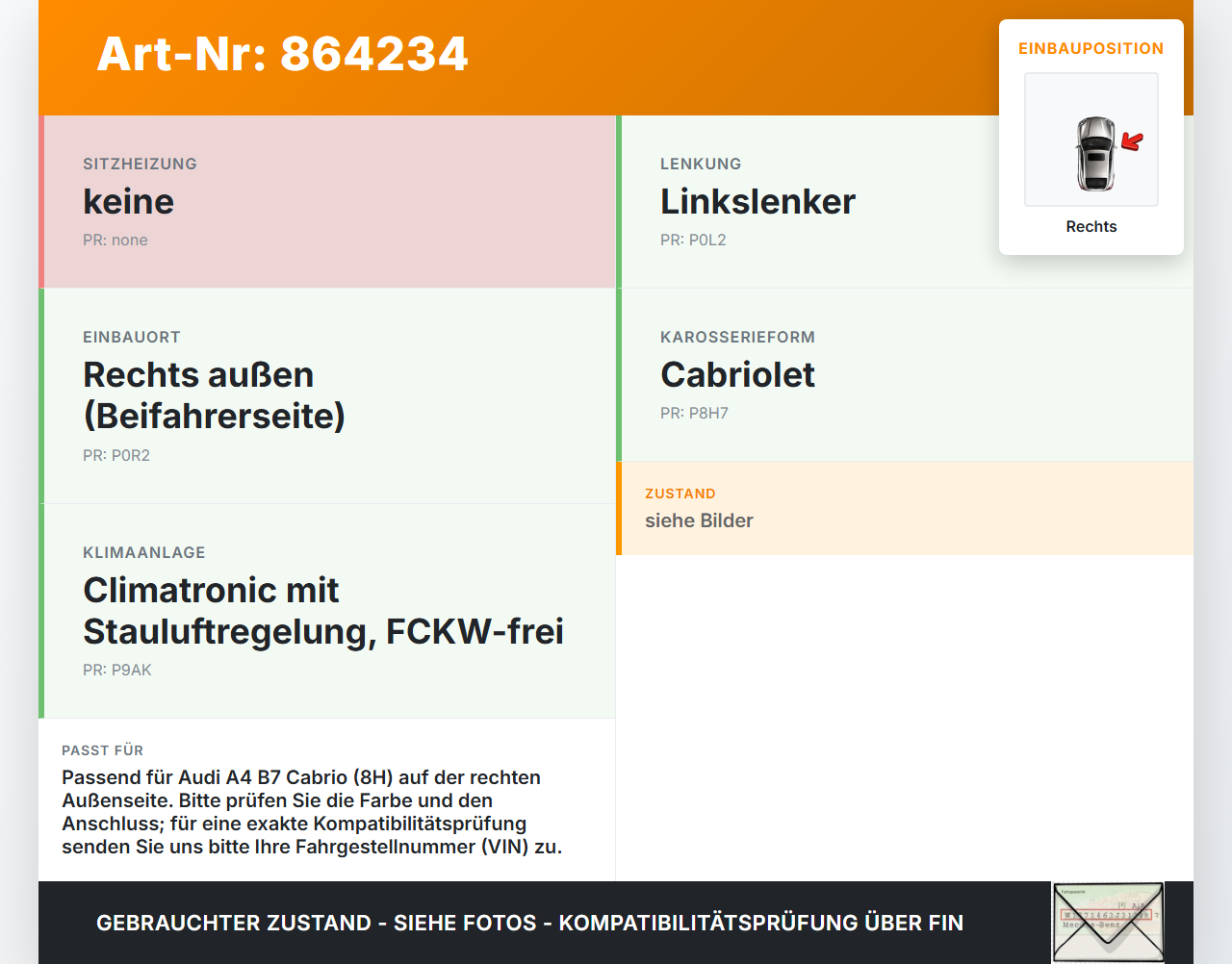 Audi A4 B7 8H Cabrio 06-09 Luftdusche Luftdüse Rechts Aussen Audi A4 B7 8H Cabrio 06-09 31.07.2006 gebraucht Vorschau 3
