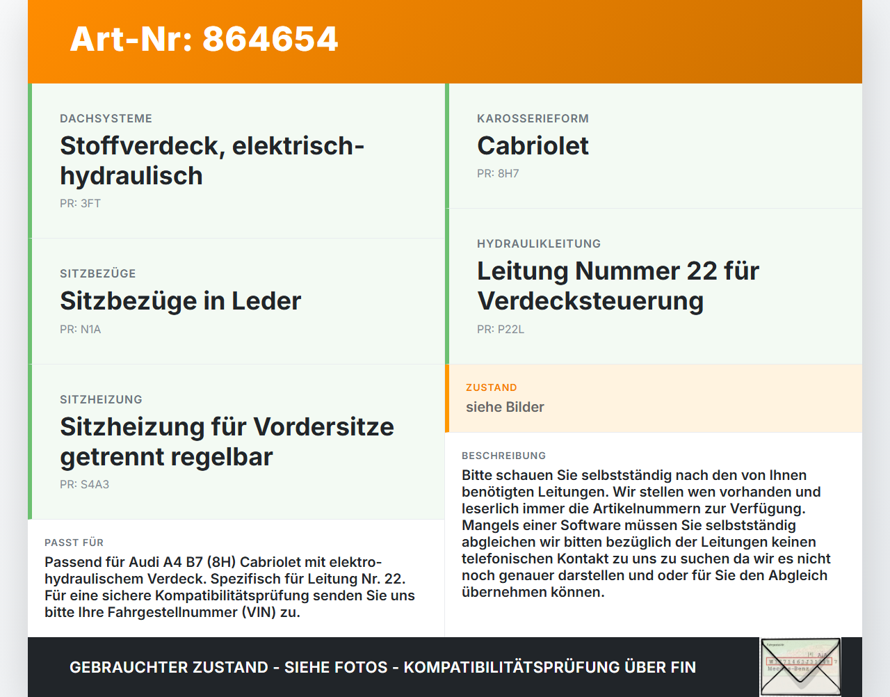 Audi A4 B7 8H Cabrio 06-09 Hydraulik Schlauch Leitung 22 für Verdeck Audi A4 B7 8H Cabrio 06-09 31.07.2006 gebraucht Vorschau 3
