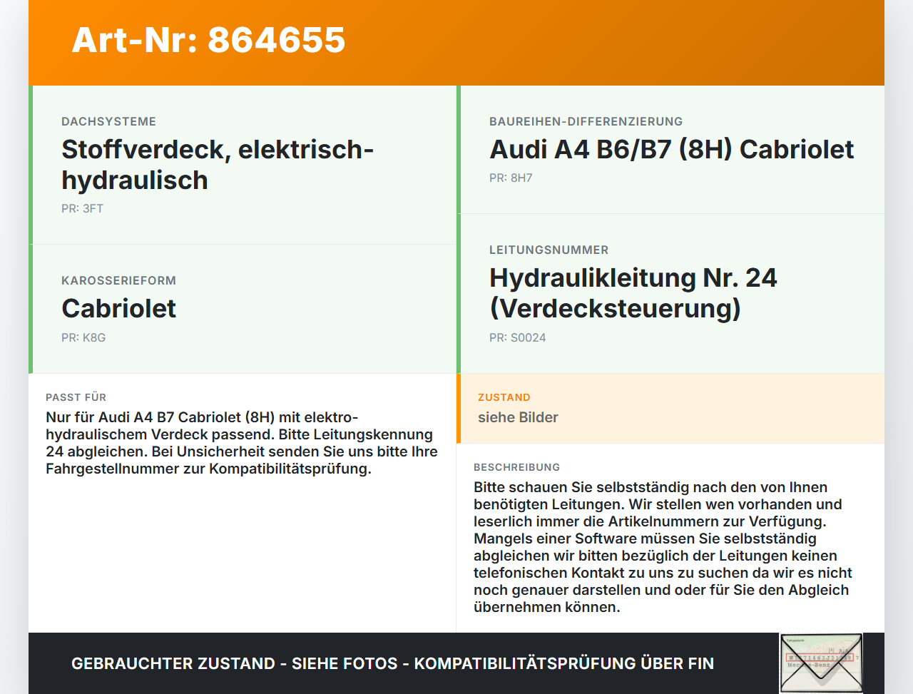 Audi A4 B7 8H Cabrio 06-09 Hydraulik Schlauch Leitung 24 Verdeck Audi A4 B7 8H Cabrio 06-09 31.07.2006 gebraucht Vorschau 3