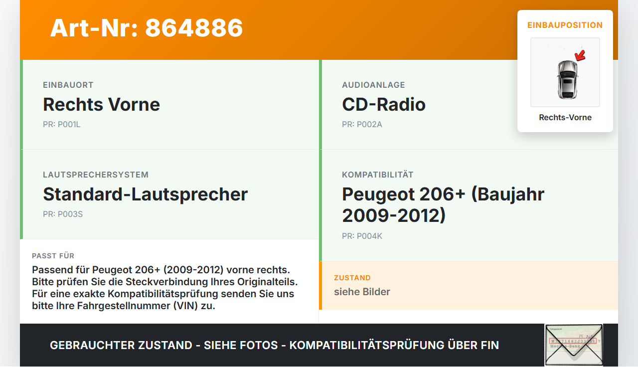 Peugeot 206+ 09-12 Lautsprecher Rechts Vorne Peugeot 206+ 09-12 22.04.2010 gebraucht Vorschau 3