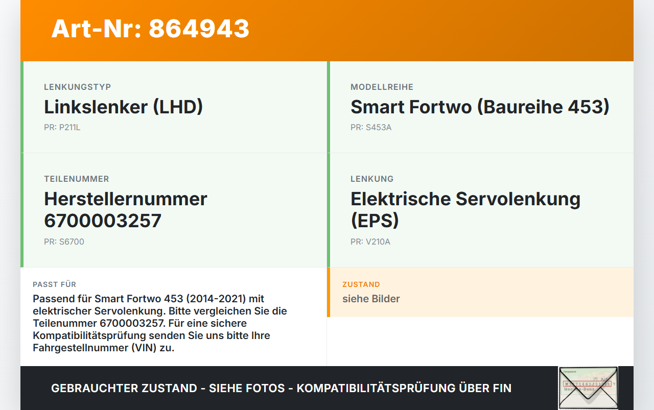 Smart Fortwo Fortwo 14-21 Steuergerät ECU Modul SG für Lenkung Smart Fortwo Fortwo 14-21 28.04.2016 6700003257 gebraucht Vorschau 3